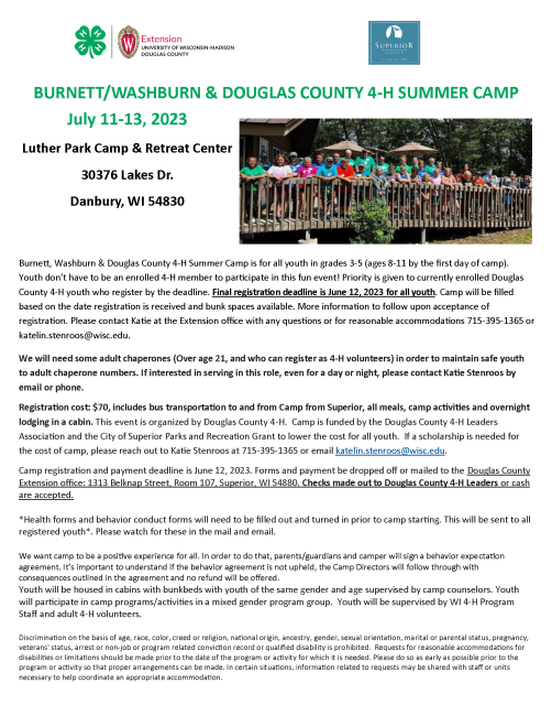 4-H Summer Camp Registration Form