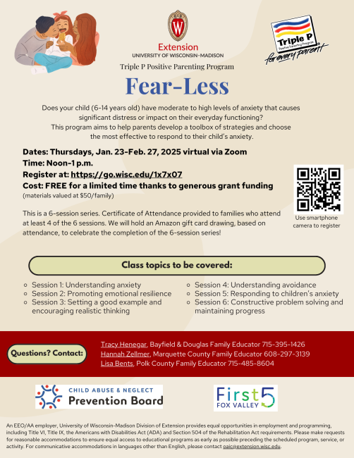 Flyer for Triple P Fear-Less Class
Jan. 23-Feb. 27, 2025