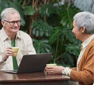 Man and woman drinking coffee